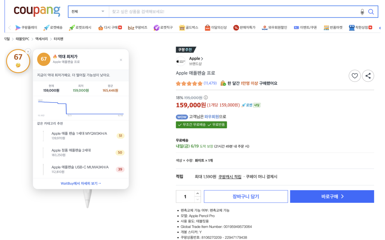 쿠팡 상품 페이지에 뜨는 WaitBuy 점수 배지